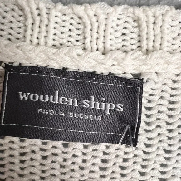 Wooden Ships Paola Buendia Peace Sign American Flag Knit Sweater White S/M 6012 - Picture 2 of 8